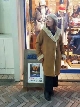 「ゴアブーツ」｜「アイテム（ムートンコート）」を使った、yamaayuさん（レディース・151cm）の秋コーディネート