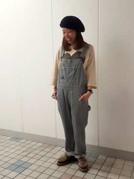 「GUNG HO（ガンホー）のアイテム（サロペット/オーバーオール）」を使った、yamaayuさん（レディース・151cm）の春コーディネート