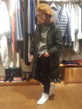 「barbour」｜「アイテム（ダウンジャケット/コート）」を使った、yamaayuさん（レディース・151cm）の秋コーディネート