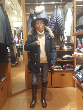 「WOOLRICH（ウールリッチ）のアイテム（ダウンジャケット/コート）」を使った、yamaayuさん（レディース・151cm）の冬コーディネート