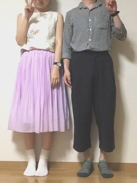「アイテム（アナログ腕時計、ブルー系）」を使った、Yさん（レディース・158cm）の春コーディネート