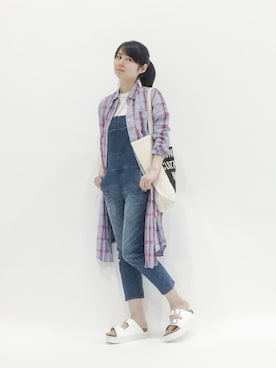「白トップス」｜「アイテム（サロペット/オーバーオール）」を使った、sayaさん（レディース・163cm）の春コーディネート