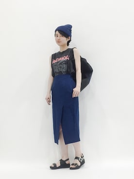 「スリット」｜「アイテム（ニットキャップ/ビーニー）」を使った、sayaさん（レディース・163cm）の夏コーディネート