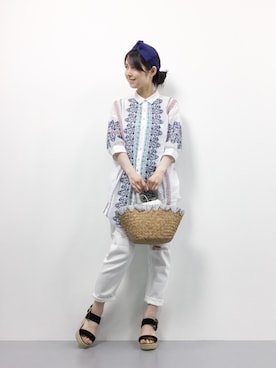 「Another Edition（アナザーエディション）のアイテム（シャツワンピース）」を使った、sayaさん（レディース・163cm）の夏コーディネート