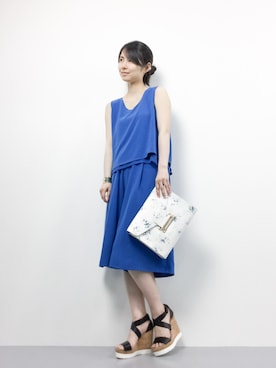 「ウェッジソール」｜「アイテム（サロペット/オーバーオール）」を使った、sayaさん（レディース・163cm）の夏コーディネート
