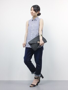 「BEAUTY&YOUTH UNITED ARROWS（ビューティーアンドユースユナイテッドアローズ）の【WEB限定】by ※∵デニムテーパード9分丈パンツ　◆（デニムパンツ）」を使った、sayaさん（レディース・163cm）の夏コーディネート