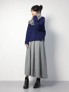 「ラビットファー」｜「アイテム（ブーツ）」を使った、sayaさん（レディース・163cm）の秋コーディネート