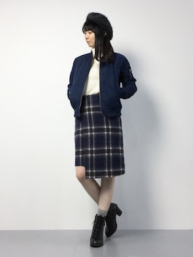 「ラップスカート」｜「アイテム（MA-1）」を使った、sayaさん（レディース・163cm）の秋コーディネート