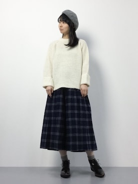 「キュロット」｜「アイテム（ハンチング/ベレー帽）」を使った、sayaさん（レディース・163cm）の秋コーディネート