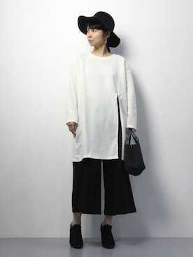 「ツバ広ハット」｜「アイテム（ブーティ）」を使った、sayaさん（レディース・163cm）の冬コーディネート