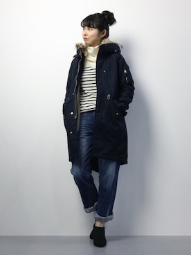 「ボーイフレンドデニム」｜「アイテム（モッズコート）」を使った、sayaさん（レディース・163cm）の冬コーディネート