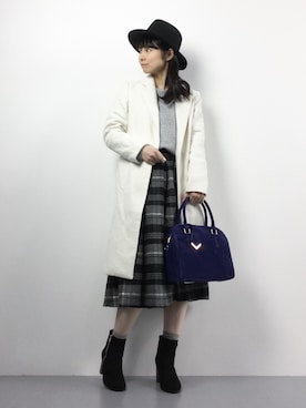 「Re:EDIT（リエディ）の[Re:EDIT/リエディ][冬新作]サイドジップメタルヒールショートブーツ（ブーツ）」を使った、sayaさん（レディース・163cm）の冬コーディネート
