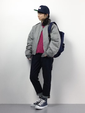 「unrelaxing（アンリラクシング）のアイテム（ミリタリージャケット）」を使った、sayaさん（レディース・163cm）の冬コーディネート