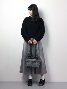 「黒ニット」｜sayaさん（レディース・163cm）の冬コーディネート