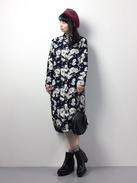 「UP START（アップスタート）のアイテム（シャツワンピース）」を使った、sayaさん（レディース・163cm）の冬コーディネート