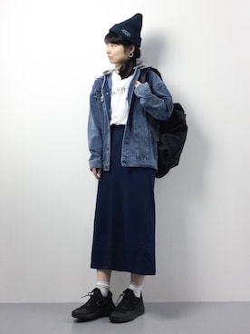 「ハラチ」｜「アイテム（デニムジャケット）」を使った、sayaさん（レディース・163cm）の冬コーディネート