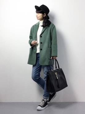 「CLANE（クラネ）のアイテム（チェスターコート）」を使った、sayaさん（レディース・163cm）の冬コーディネート