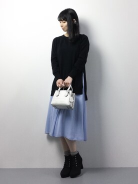 「黒ニット」｜sayaさん（レディース・163cm）の冬コーディネート