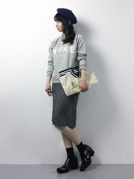 「ひざ丈スカート」｜「アイテム（ハンチング/ベレー帽）」を使った、sayaさん（レディース・163cm）の冬コーディネート