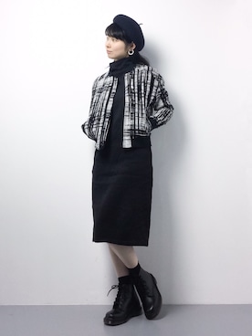 「黒ワンピ」｜「アイテム（ブルゾン）」を使った、sayaさん（レディース・163cm）の冬コーディネート