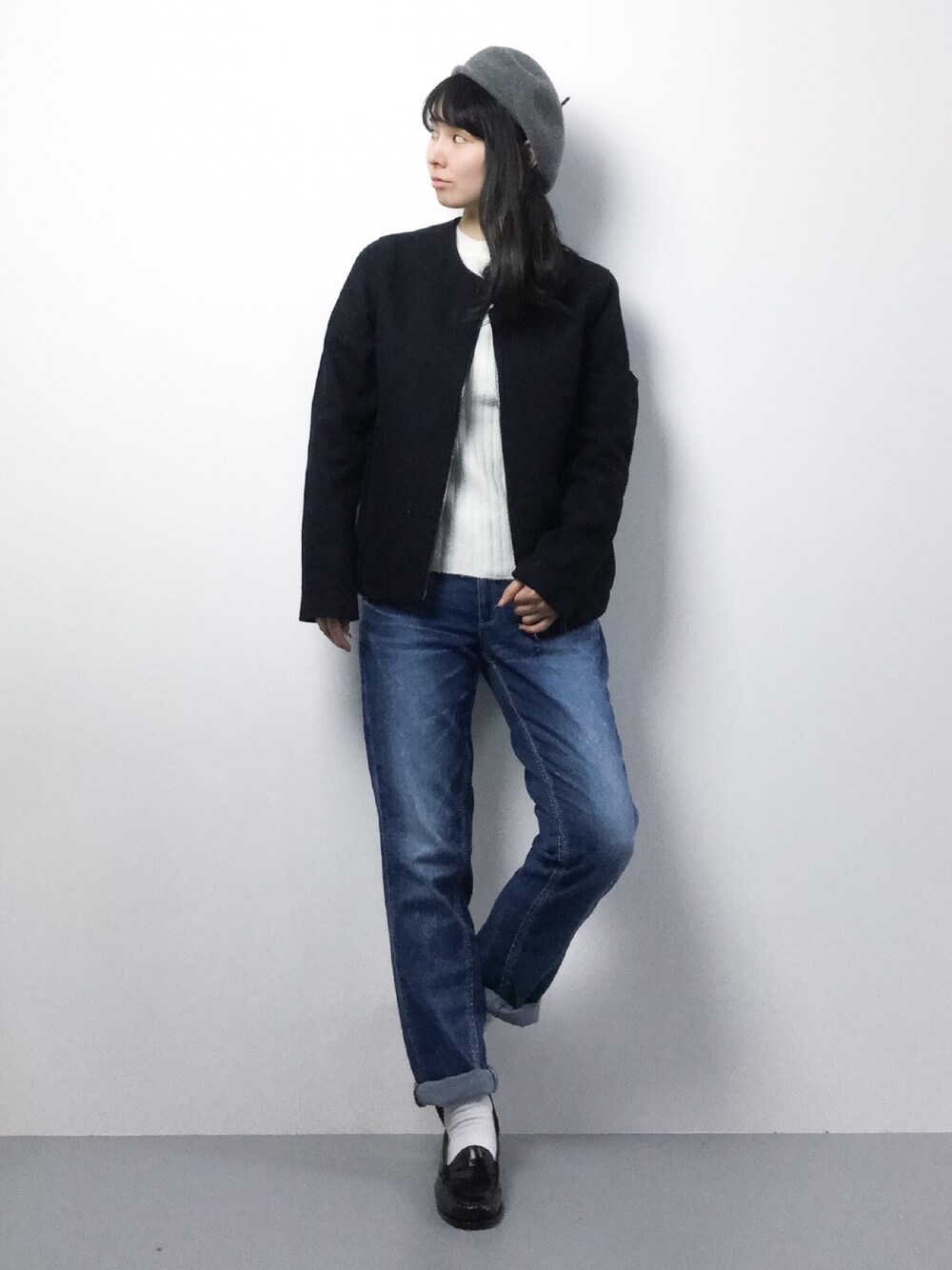 「Chille anapのリブニットTOP（ニット/セーター、ホワイト系）」を使った、sayaさん（レディース・163cm）の冬コーディネートの1枚目の写真