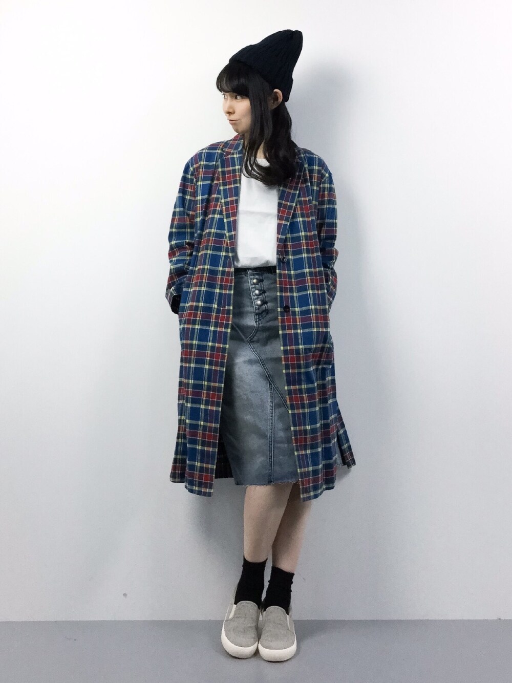 「KhajuのΠKhaju: チェックハオリ□（シャツ/ブラウス、ブルー系）」を使った、sayaさん（レディース・163cm）の冬コーディネートの1枚目の写真