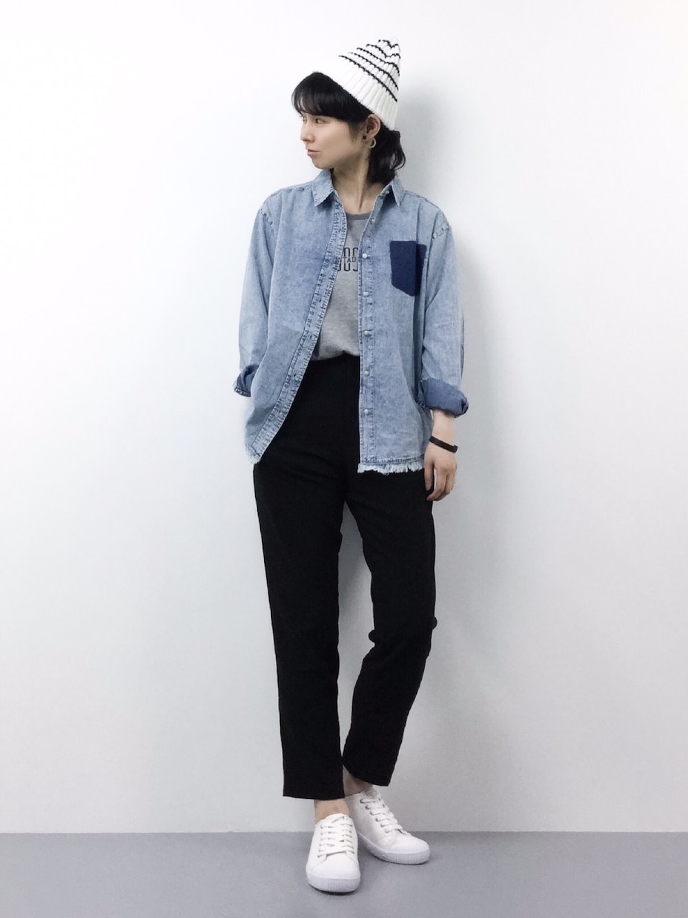「GALLARDAGALANTEのジャージジョッパーパンツ（その他パンツ、ブラック系）」を使った、sayaさん（レディース・163cm）の春コーディネートの1枚目の写真