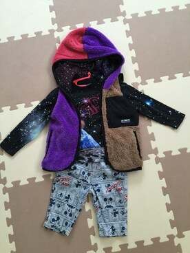 「アイテム（ベスト、パープル系）」を使った、うーろんちゃさん（レディース・90cm）の冬コーディネート