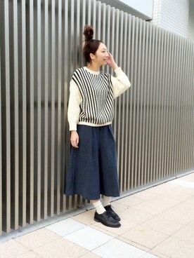 「ストライプニット」｜「アイテム（その他シューズ）」を使った、noriさん（レディース・163cm）の冬コーディネート