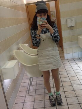 「サロペットスカート」｜「アイテム（ニットキャップ/ビーニー）」を使った、arissa＊さん（レディース・168cm）の春コーディネート