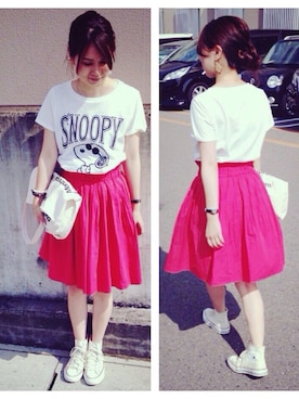 「UNIQLO Tシャツ」｜「アイテム（スカート）」を使った、eri♡さん（レディース・155cm）の夏コーディネート