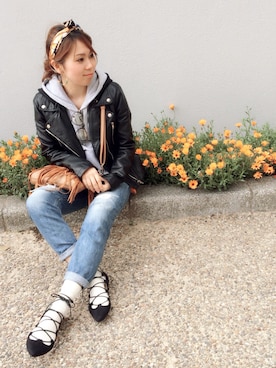 「MINIMUM（ミニマム）のアイテム（ショルダーバッグ）」を使った、eri♡さん（レディース・155cm）の春コーディネート