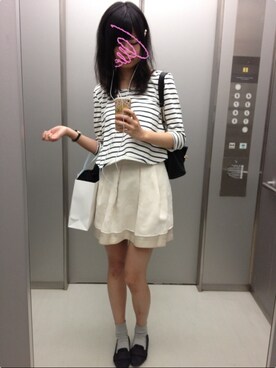 「TOPSHOP（トップショップ）のSWEETYPIE BOW SLIPPER/スウィーティパイリボンシューズ（パンプス、ブラック系）」を使った、地図が読めない女さん（レディース・165cm）の春コーディネート