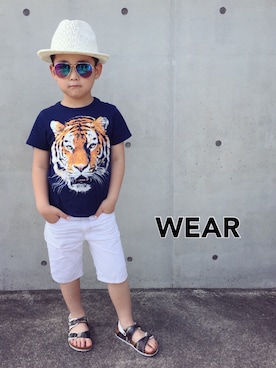 「H&M（エイチ・アンド・エム）のアイテム（Tシャツ/カットソー、ブルー系）」を使った、Ayaさん（レディース）の春コーディネート