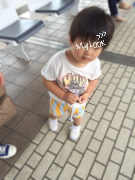 「JUNK FOOD（ジャンクフード）のアイテム（Tシャツ/カットソー、ホワイト系）」を使った、aさん（キッズ・120cm）の夏コーディネート