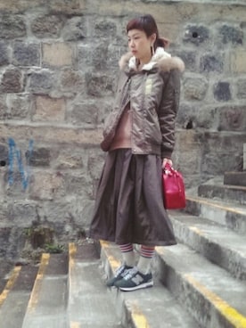「STUDIOUS（ステュディオス）のアイテム（ミリタリージャケット）」を使った、i_am_ah_mic  🇭🇰さん（レディース・168cm）の冬コーディネート
