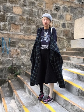 「KAPITAL」｜「アイテム（ハンチング/ベレー帽）」を使った、i_am_ah_mic  🇭🇰さん（レディース・168cm）の冬コーディネート