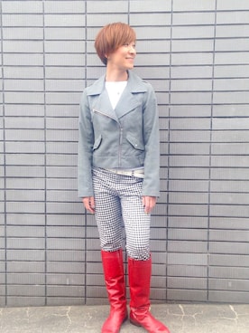 「アイテム（ライダースジャケット）」を使った、sonpさん（レディース・159cm）の春コーディネート