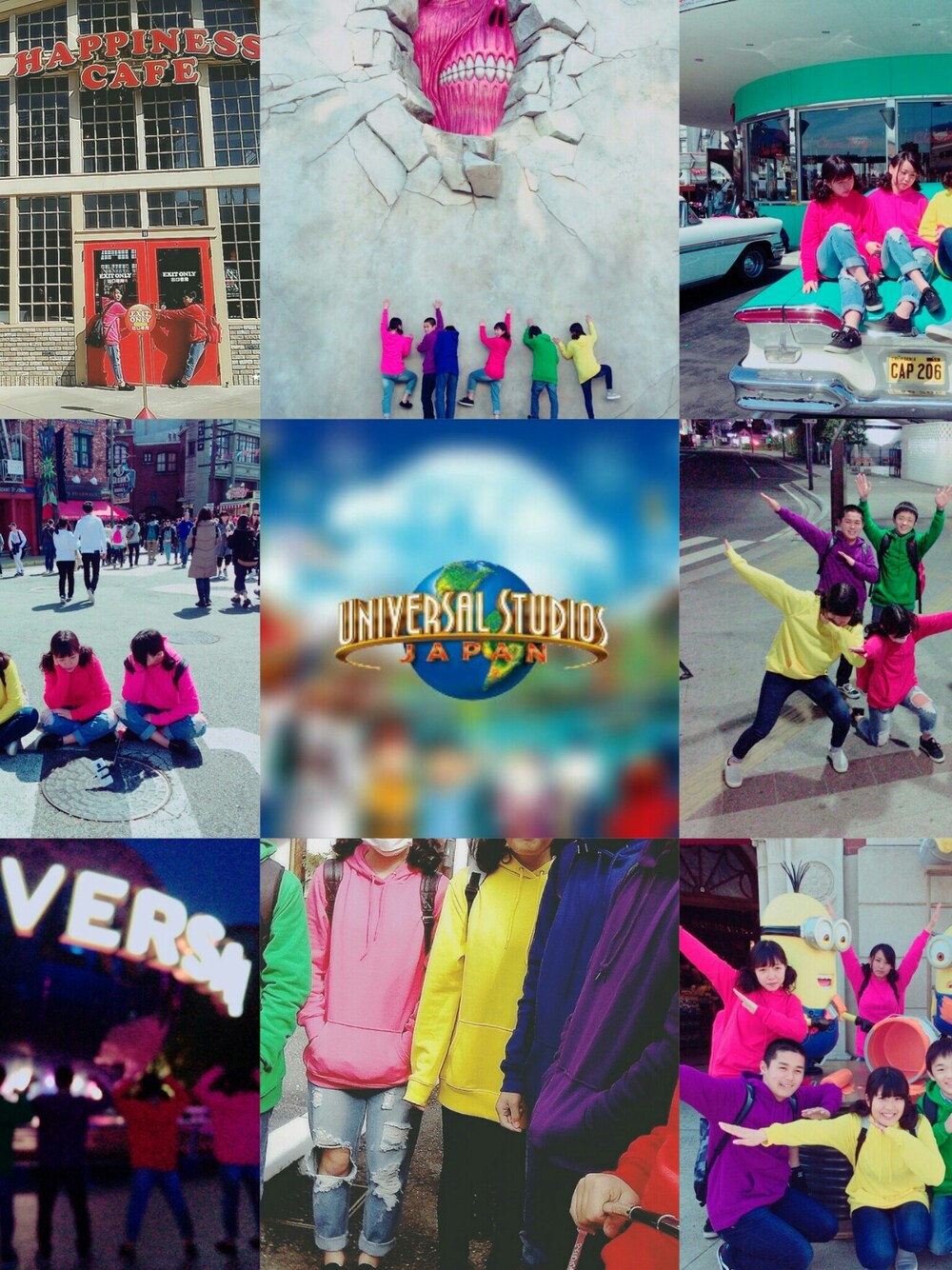 「USJ、カラートレーナー、パーカー、スピンズ、ダメージ、おそろ、カラー」｜「SPINNSのアイテム（デニムパンツ、ブルー系）」を使った、りのかさん（レディース・160cm）の春コーディネートの1枚目の写真