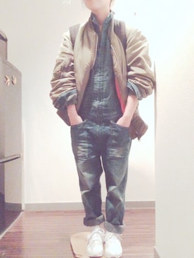 「Johnbull（ジョンブル）のアイテム（つなぎ/オールインワン）」を使った、もこもこさん（レディース・152cm）の冬コーディネート