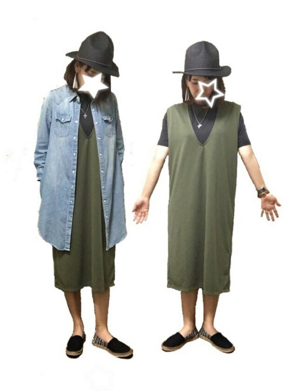 「シンプル、休日スタイル、サンダル、ワンピース、ハット、WILDTHINGS、ラクチンコーデ、BEAVER」｜「niko and...のツーピーストウワンピース【niko and...】（ワンピース、グリーン系）」を使った、ムーナオさん（レディース・160cm）の春コーディネートの1枚目の写真