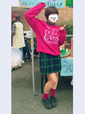 「古着のアイテム（スカート、グリーン系）」を使った、mmさん（レディース・153cm）の秋コーディネート