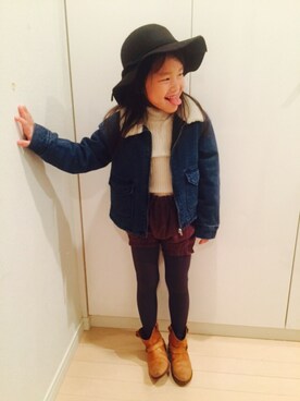 「ZARA（ザラ）のアイテム（ブルゾン）」を使った、careneさん（キッズ・110cm）の冬コーディネート