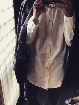 「HARE（ハレ）のアイテム（シャツ/ブラウス、ホワイト系）」を使った、kazukiさん（メンズ・170cm）の春コーディネート