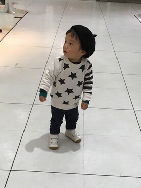 「Handmade（ハンドメイド）のアイテム（ハンチング/ベレー帽、ブラック系）」を使った、chiikoさん（レディース・156cm）の冬コーディネート