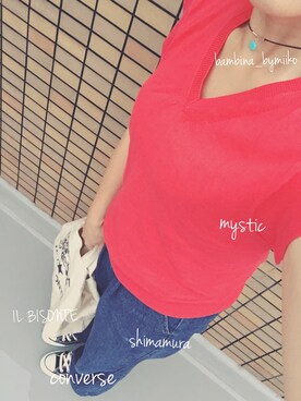 「mystic（ミスティック）のアイテム（トップス、レッド系）」を使った、chiikoさん（レディース・156cm）の夏コーディネート