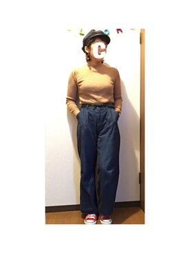 「mystic（ミスティック）のアイテム（ニット/セーター、ブラウン系）」を使った、chiikoさん（レディース・156cm）の秋コーディネート