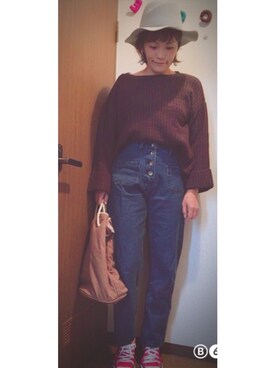 「mystic（ミスティック）のアイテム（ニット/セーター、ブラック系）」を使った、chiikoさん（レディース・156cm）の秋コーディネート