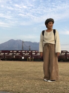 「WEGO（ウィゴー）のWEGO/パイピングベレー（ハンチング/ベレー帽、グレー系）」を使った、chiikoさん（レディース・156cm）の冬コーディネート