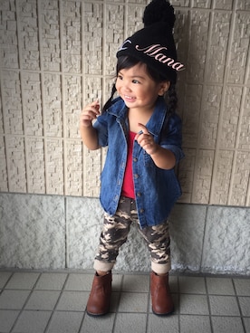 「アイテム（キャミソール、レッド系）」を使った、♡Ma2◡̈Yu♡さん（キッズ・90cm）の秋コーディネート